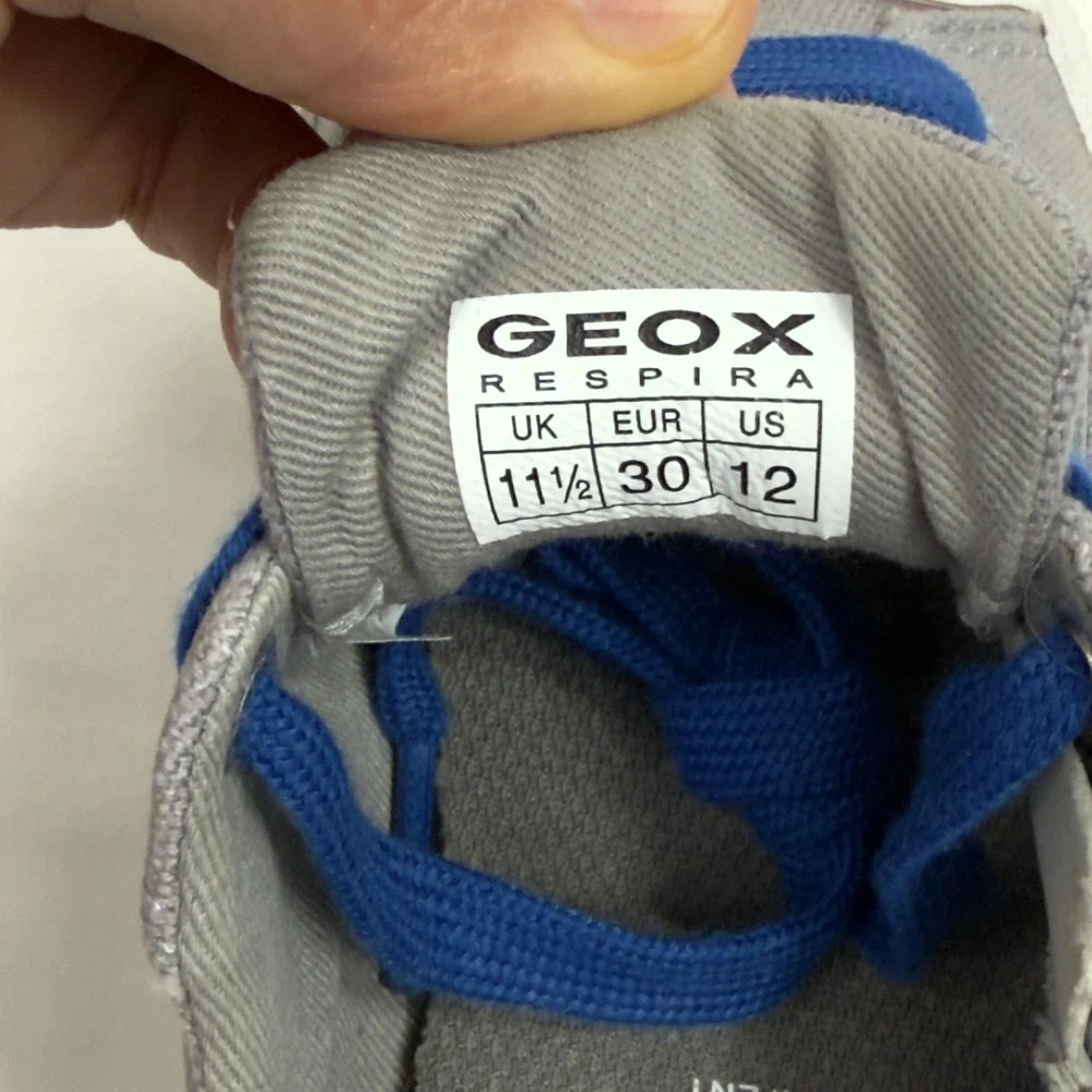 Geox Boy's Gisli Canvas Sneaker Lace‎ up/Zipper-Strap Gray Blue US 12/ EUR 30